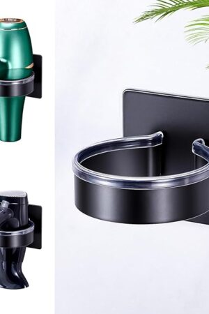 Blow Dryer Holder Wall Mounted, Black Hair Dryer Holder, Stainless Steel Blow Dryer Organizer, Hair Tool Organizer for Hair Dryer Hanger, Adhesive Hair Dryer Storage for Bathroom Barber Shop