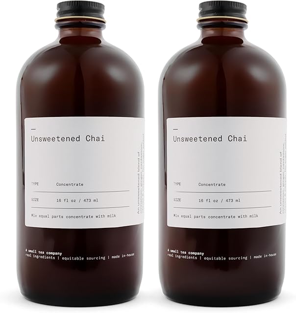 Dona Unsweetened Chai Concentrate (16oz Bottle Two Pack) Liquid Chai Tea Concentrate