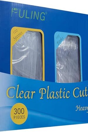 Cutlery Set Plastic Utensils Clear Forks Spoons Knives Disposable Silverware Heavyweight [300 Combo Box]