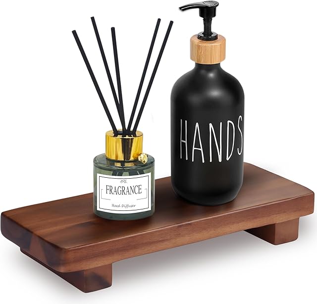 Acacia Wood Pedestal Soap Stand 9.8x4 Inches, 100% Solid Wood Riser, Rustic Candle Plant Holder, Soap Dish Holder Decor, Display Rectangular Tray for Kitchen Bathroom Counter Sink Farmhouse Decor