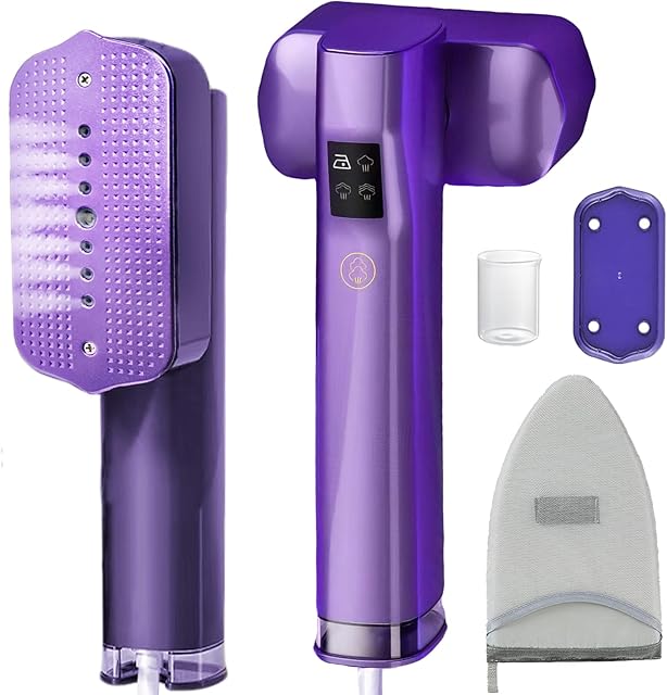 Portable Steamer for Clothes with Handheld Ironing Board, Travel Handheld Garments Steamer Mini Iron 1200W Small Size for Travel Home College Use, Fast Heat-Up, LCD Display, Rotatable Head