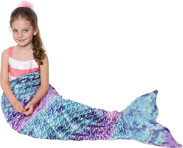 Catalonia Kids Mermaid Tail Blanket, Super Soft Plush Flannel Sleeping Snuggle Blanket for Girls, Galaxy, Fish Scale Pattern, Kids Gift Idea