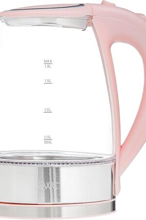 COOK WITH COLOR Electric Tea Kettle, 1.8L Cordless Hot Water Boiler, 1200W Rapid Boil, Auto Shutoff & Boil Dry Protection, BPA-Free, Sleek Countertop Design, Blush