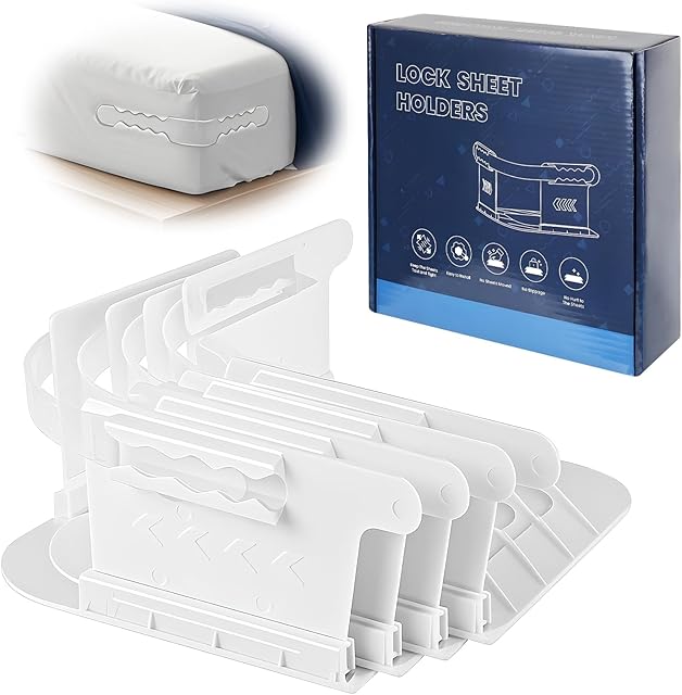 Bed Sheet Holder for Corners- 4Pcs Heavy Duty Sheet Locks Holders with Lock Strip Easy to Install for All Mattress Sizes - Keep Sheets Firm & Tight, No More Loose Sheets
