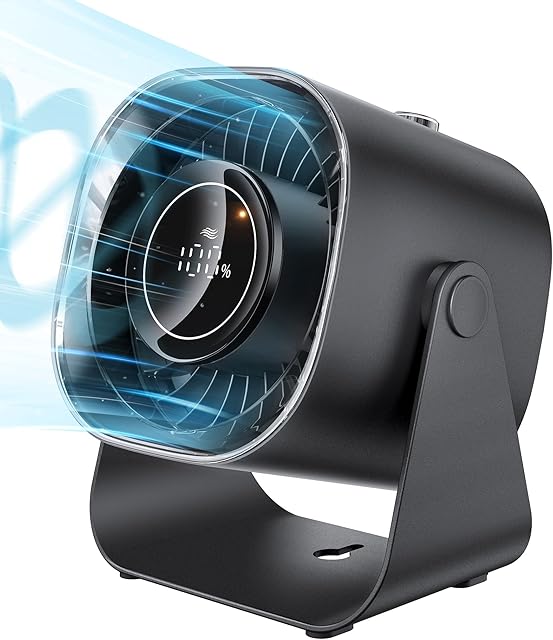 Desk Fan,Quiet Portable Fan,5000mAh Air Circulator Fan with 100 Speeds 220 °Adjustable Tilt,Digital Display Small Table Fans for Bedroom,Office, Kitchen,Travel Camping Black