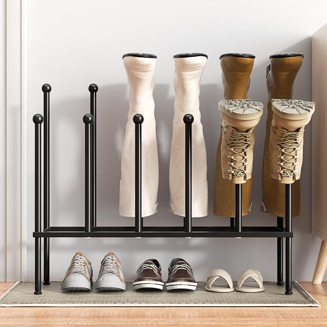 pickpiff Free Standing Shoe Racks - Black Metal Boot Rack, Shoe Organizer for Dorm Room, Closet, Entryway, Bedroom, Patio Outdoor, Hallway, Black Shoe Rack Organizer, Shoe Storage Fit for 6 Pairs