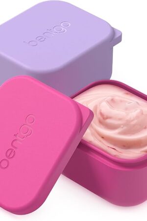 Bentgo Sidekicks 2-Pack Silicone Container Set - Dipping Sauce Cups for Condiments & Small Snacks, Reusable, Durable, & Leak-Proof Liquid Storage, Salad Dressing Container - 2.6 oz (Lavender & Pink)