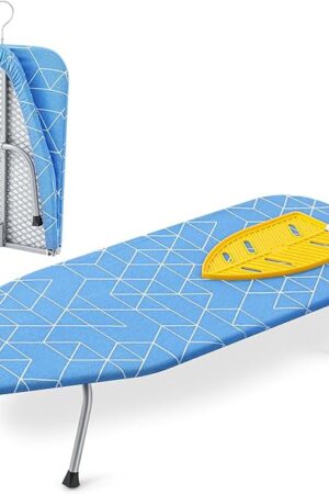 Chunful Tabletop Ironing Board with Iron Rest 32 x 12 Inch Small Compact Travel Foldable Ironing Board with Silicon Mat Portable Non Slip Feet Table for Dorm and Small Space(Classic,Blue)