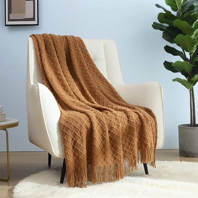 CREVENT Throw Blanket 50''X60'' Brown