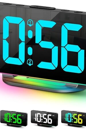 Digital Alarm Clock, Large LED Digital Clock for Bedrooms with 10 Color Changing Night Light, Adjustable Brightness, USB Charging Port, Bedside and Desk Clock for Living Room Office Decor (Black)