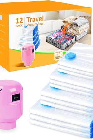 Vacuum Storage Bags with Electric Pump, 12 Pack (3 Jumbo, 3 Large, 3 Medium, 3 Small) Vacuum Seal Bags for Clothes, Bedding, Mattress, Blankets, Travel