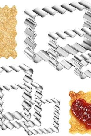6PCS Square and Rectangle Cookie Cutter Set with Scalloped Edge, Assorted Sizes Stainless Steel Fondant Sugar Cookie Cutters with Jagged Edge Design