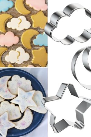 3 Pieces Star, Moon and Cloud Cookie Cutters Stainless Steel Biscuit Cutters Molds Shapes for Baby Shower or Gender Reveal Party