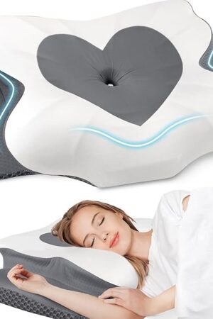 Cervical Neck Pillow, Memory Foam Neck Support Pillows for Sleeping, Shoulder Pillow for Side Sleepers, Back Stomach Sleepers, CertiPUR-US Certified, Queen Size, Grey