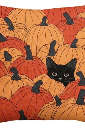 AVOIN colorlife Fall Pumpkins Throw Pillow Cover 18x18 Inch, Black Cat Seasonal Autumn Thanksgiving Harvest Decoration for Sofa Couch Farmhouse