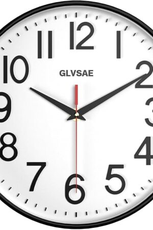 Wall Clock 12 Inches Non-Ticking Wall Clocks Battery Operated Large Easy to Read with Stereoscopic Dial Ultra-Quiet Movement Quartz for Office Classroom School Home Bedroom Kitchen