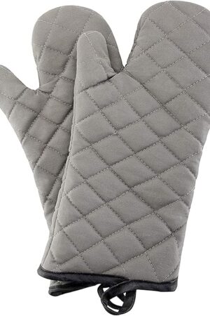 ARCLIBER Oven Mitts 1 Pair of Quilted Lining,Heat Resistant Kitchen Gloves,Classic Flame Oven Mitt Set,Grey 13 Inches