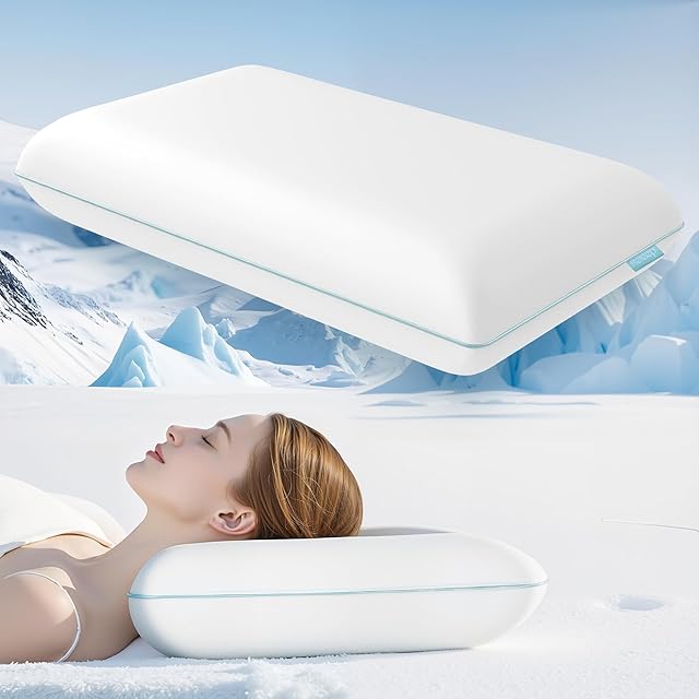 Cooling Soft Memory Foam Pillow, Cervical Neck Pillow for Side Sleepers, Back & Stomach Sleepers, Ergonomic Orthopedic Design for Neck Pain Relief and Deep Sleep, CertiPUR-US, White