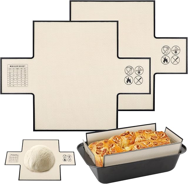 2Pcs Silicone Bread Loaf Pan Liner for Dutch Oven, Extra Thick Nonstick&Reusable Bread Baking Mat for Sourdough Transfer - For Cookies, Bread, Pastry