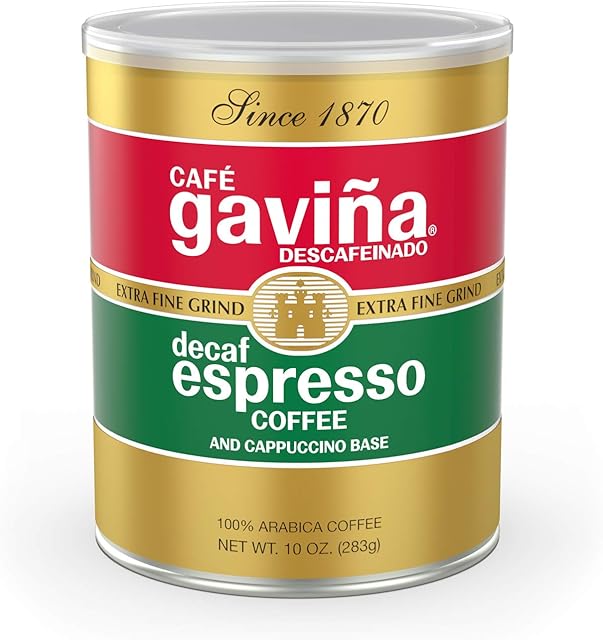Café Gaviña Decaf Espresso Roast Extra Fine Ground Coffee: 100% Arabica, Dark Roast, Spicy, dark Chocolate Notes - Perfect for Espresso Machines and Cold Brew - 10 oz Can