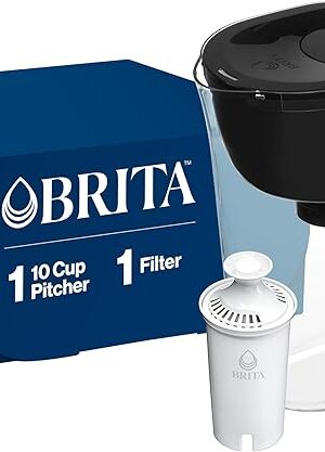 Brita Large Water Filter Pitcher for Tap and Drinking Water with SmartLight Change Indicator, Includes 1 Standard Filter, BPA-Free, Lasts 2 Months, 10-Cup Capacity, Stretch Limo Black