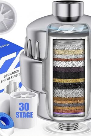 30 Stage Shower Filter with Vitamin C E, Shower Head Filter for Hard Water, High Output Shower Water Filter with 2 Replaceable Filter Cartridges, Water Softener Filter to Remove Chlorine and Fluoride