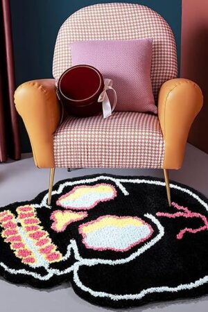 Black Bath Rugs Cartoon Fun Skull Head Area Rug Microfiber Bathroom Mat Soft Large Welcome Doormat Indoor Carpet Kitchen Living Room Non-Slip Mats Halloween Decorative Mats, 26" x 34"
