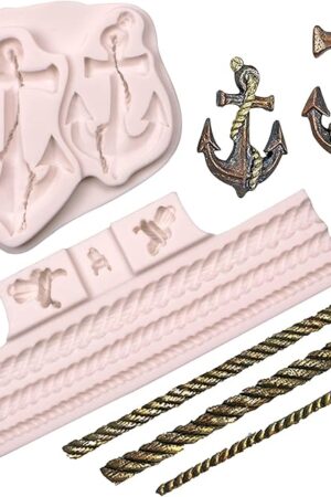 Anchor Silicone Molds, Rope Fondant Mold Pirate Chocolate for Pirate Rope Hook Ship Rudder Polymer Resin Clay, for Birthday Cake Cupcake Decoration, Candy, Sugar Craft