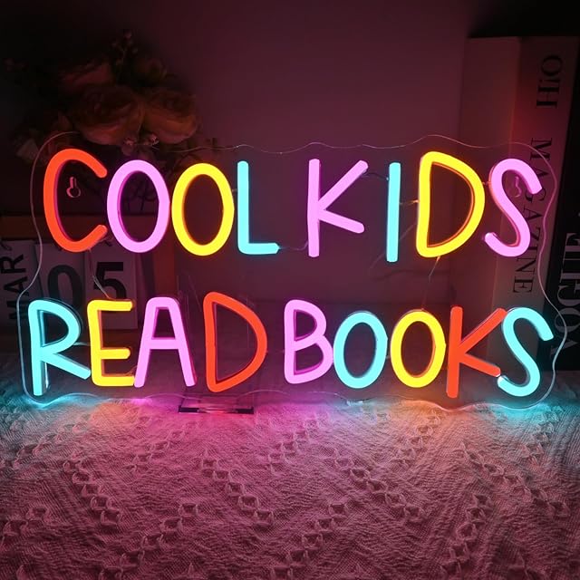 Cool Kids Read Books Neon Sign Reading Corner for Kids Neon Signs for Wall Decor LED Light Library Classroom Book Club Christmas Gift for Teens(5V2A)