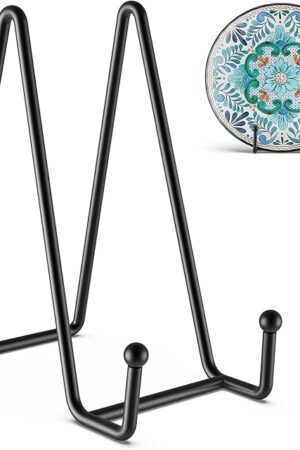 3 Pack 6 Inch Plate Stands for Display Picture - Vinyl Table Top Display, Decorative Metal Frame Holders for Book , Photo and Platter, Tabletop Art, Black 3 Packs
