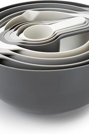 COOK WITH COLOR Nesting Bowls with Measuring Cups Colander and Sifter Set - Includes Mixing Bowls, Colander, Sifter and Measuring Cups, Gray, 8 Pc Bowl