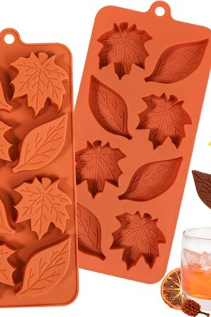 Webake Leaf Silicone Mold with 2 Different Shapes, 8-Cavity Maple Leaf Molds for Chocolate, Ice Cube, Soap, Cupcake, Perfect for Thanksgiving, Fall Harvest Party, Pack of 2