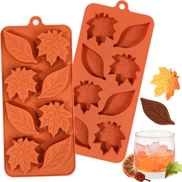 Webake Leaf Silicone Mold with 2 Different Shapes, 8-Cavity Maple Leaf Molds for Chocolate, Ice Cube, Soap, Cupcake, Perfect for Thanksgiving, Fall Harvest Party, Pack of 2