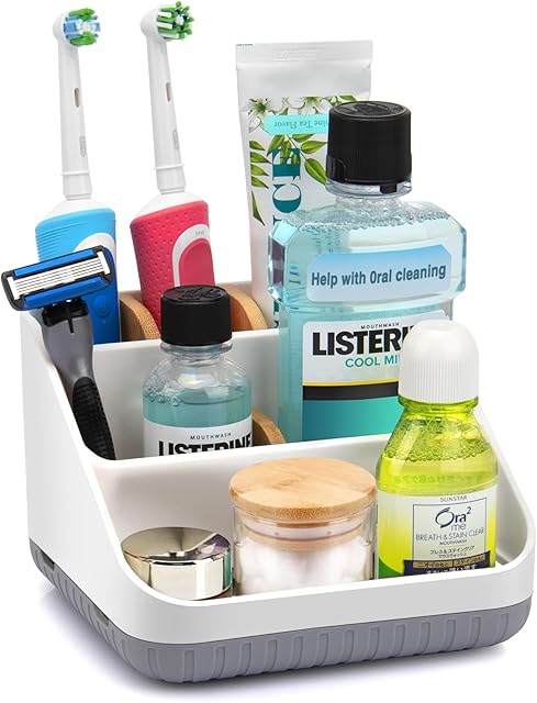 Chintu Bathroom Toothbrush Holders for Countertop - Electric Toothbrush Organizer 6 Slots Tooth Brush Organization for Kids Family, Toothpaste Holder for Bathroom Vanity Organizer Storage White