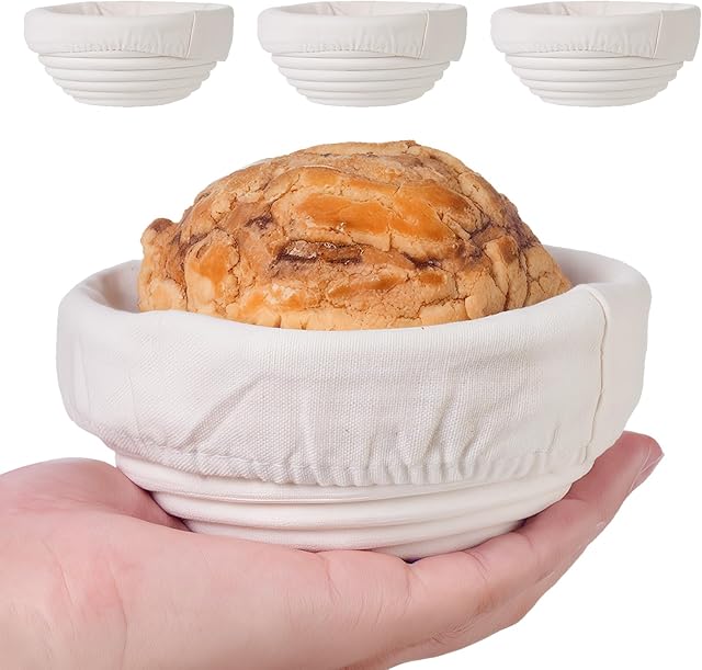 Banneton Bread Proofing Basket Set of 4, with Cloth Lining, Mini Banneton Basket Proofing Baskets for Sourdough Bread Baking 5 Inch, Traditional Sourdough Bread Basket, Home Baking Tools