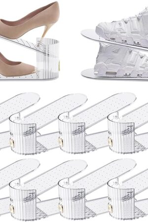 Clear 10 Pack Shoe Slot Organizer, Shoe Stacker Organizer Holders for A Pair of Shoes, Adjustable Thickening Double Layer 50% Shoe Space Saver Rack Storage for Closet (clear, 10 Pack)