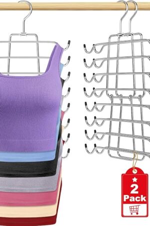 2Pcs Tank Top Hangers Space Saving Hanger Organizer Bra Hangers for Closet Organizer 360° Rotating Metal Closet Organizers and Storage Lingerie Hangers for Cami Bras Belts Swimsuits Lingeries Silver