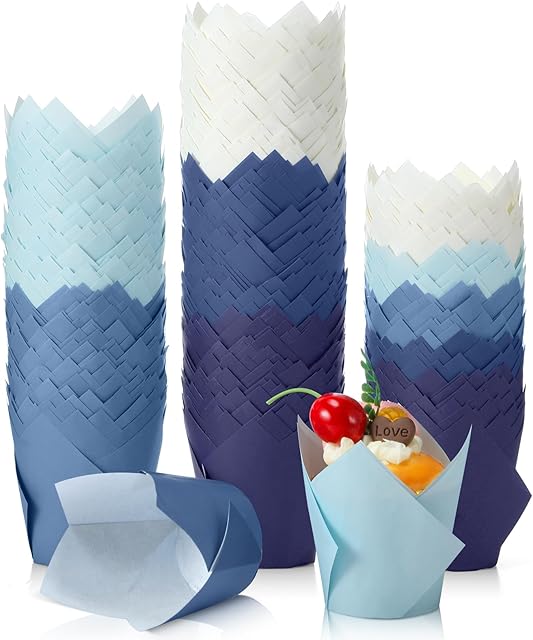 Havawish 500 Pcs Standard Size Gradient Blue Tulip Cupcake Liners, Party Baking Liners Greaseproof Cupcake Wrappers Muffin Liner Baking Cups for Wedding Birthday Baby Shower Holiday Party