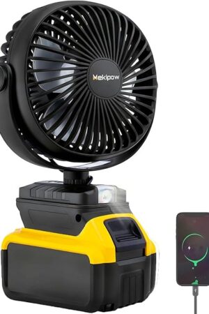 Cordless Jobsite Fan Fit for Dewalt 20V, Battery Powered Portable Fan with Brushless Motor, Work, 2 Speeds, USB Charging, for Outdoor, Camping, Workshops, Office, Home, Desks, RVs(TOOL ONLY)