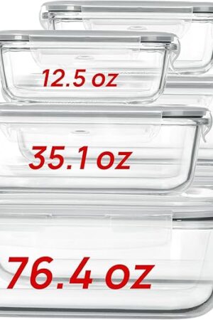 Vtopmart 2.26L/76oz Extra Large Glass Food Storage Containers with Lids, 6 pack Meal Prep Container Set, Airtight Lunch Boxes with Snap Locking Lids for Microwave, Oven, Freezer, Dishwasher