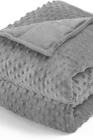 Wemore Minky Dot Weighted Blanket for Adults Queen Size 15 lbs, Soft Cozy Heavy Blanket for Stress Relief and Sleep Promotion, Breathable Blanket for All-Season with Glass Beads, Grey 60 x 80 inches