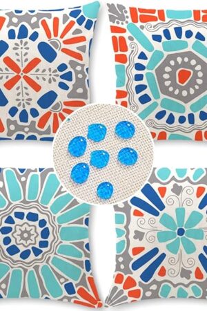 Cirzone Outdoor Pillow Covers 18x18 Set of 4 Morden Geometric Patterns Waterproof Throw Outdoor Pillows Boho Decorations for Funiture Patio Garden Home
