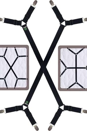 Bed Sheet Straps - Crisscross Fitted Sheet Clips and Sheet Holder Elastic Bands Bedsheet Fasten Suspenders Grippers, 2Pcs/Set Black