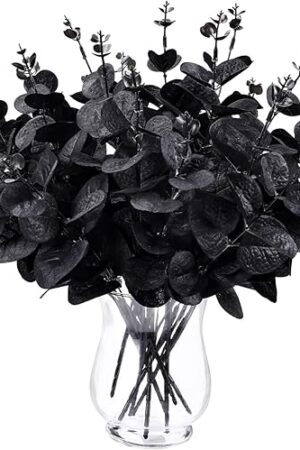18Pcs Black Artificial Flowers 2 Styles Black Eucalyptus Stems for Table Centerpieces Faux Eucalyptuses Leaves Branches for Halloween Home Farmhouse Party Decoration