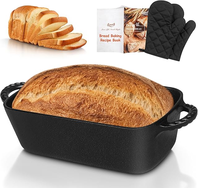 9.5×5 Inch Cast Iron Loaf Pan - Pre-Seasoned Sourdough Bread Baking Pan, Even Heat Distribution for Homemade Bread
