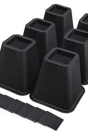 6 Inch Heavy Duty Bed Risers, Furniture Risers for Desk, Chair, Table or Sofa, Couch Lift Risers, Supports up to 2200 lbs per Leg(6 Pack Black)