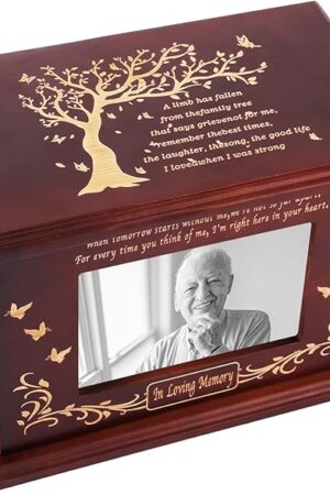 Cremation Urns for Human Ashes Adult Male or Female, Solid Walnut Adult Cremation Urn with Engraved Memorial Panel, Gender-Inclusive Funeral Holds 280 LBS, Handcrafted Urn for All Loved Ones