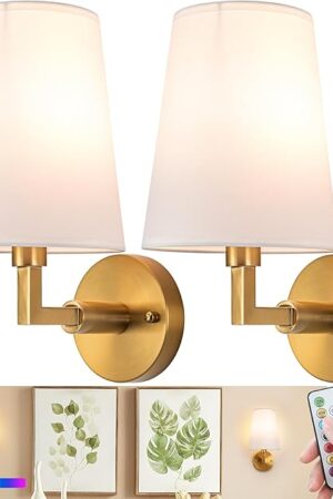 Wall Sconces Battery Operated Set of Two,Wireless Rechargeable Wall Sconce 7 Color RGB USB Up to 50 Hours Use Time,Not Hardwired Battery Operated Wall Lights for Bedroom Living Room