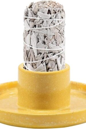 White Sage Incense Holder, Palo Santo Holder, Ceramic Sage Incense Holder and Sage Smudge Bowl for Cleansing, Smudging, and Meditation, Yellow