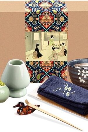 Artcome Traditional Japanese Matcha Tea Set, Matcha Whisk, Traditional Scoop, Matcha Bowl & Caddy, Ceramic Whisk Holder, Handmade Matcha Ceremony Kit (9Pcs)